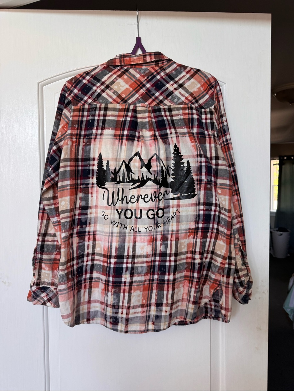 Hand Crafted Bleached Plaid Button-Down With Back Graphic - Picture 3 of 7